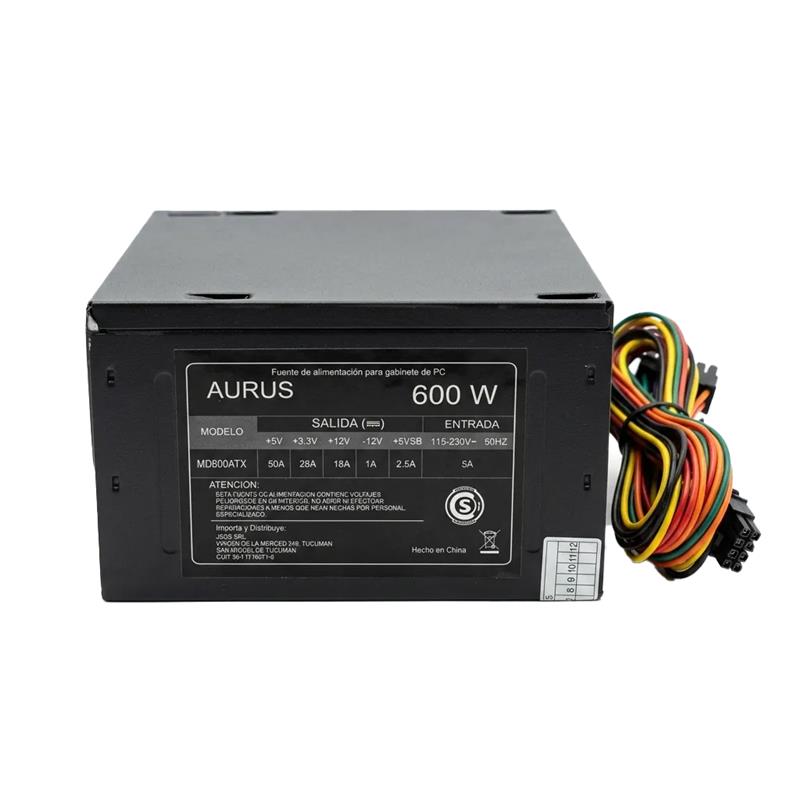 Fuente de Alimentación 600W ATX AURUS 80mm Negra 220V