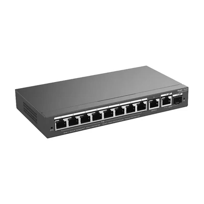 SWTICH RUIJIE RG-ES210GS-P Switch Smart PoE+. 10 Puertos Gigabit, 1 combo SFP Cloud Managed. 8 puertos PoE 120W PoE power budget